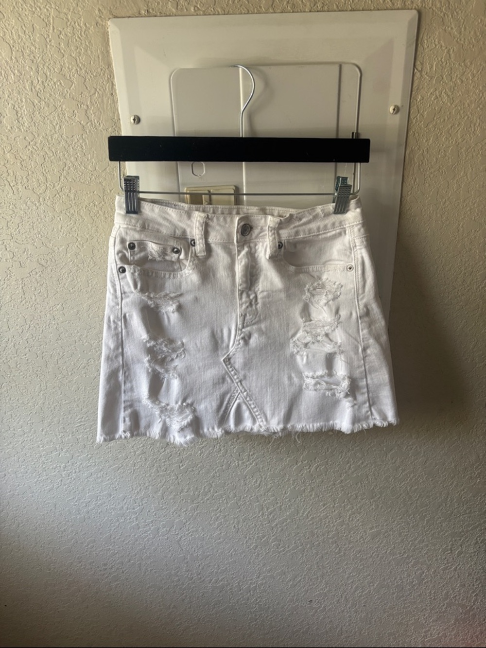 American Eagle Outfitters White Distressed Denim Mini Skirt